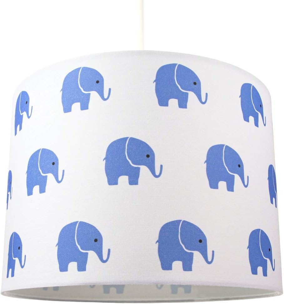 Blue Elephants Children's/Kids White Cotton Fabric Bedroom Lamp or Pendant Shade, 25cm (W) x 18cm (H) - Image 3