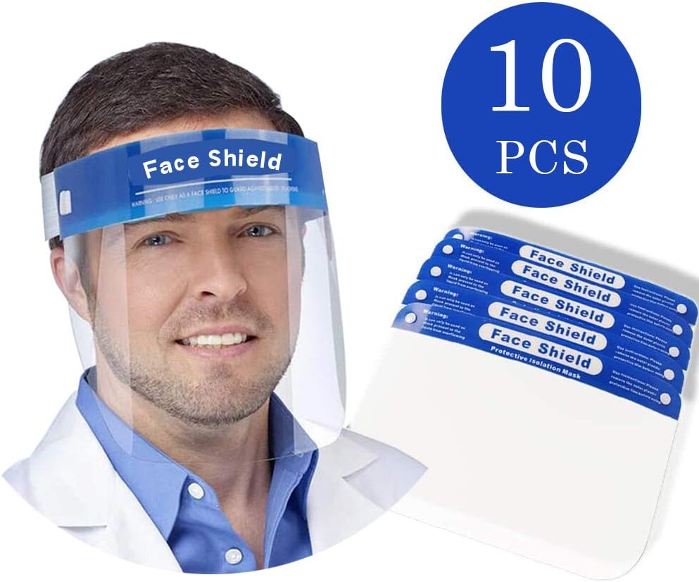 10 PCS Safety Face Shields, La Roskey Reusable Adjustable Face Shield, Plastic Transparent Full Face Protective Shield for Women and Men