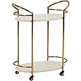 Signature Design by Ashley Tarica Modern Bar Cart with 2 Shelves, Cream & Gold Finish
