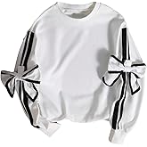 WDIRARA Girl's Striped Bow Sweatshirts Long Sleeve Crew Neck Pullover Tops