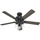 Hunter 52 inch Indoor Ceiling Fan with LED Lights - Black Ceiling Fan with Pull Chain, For Bedroom, Living Room, or Kitchen, 