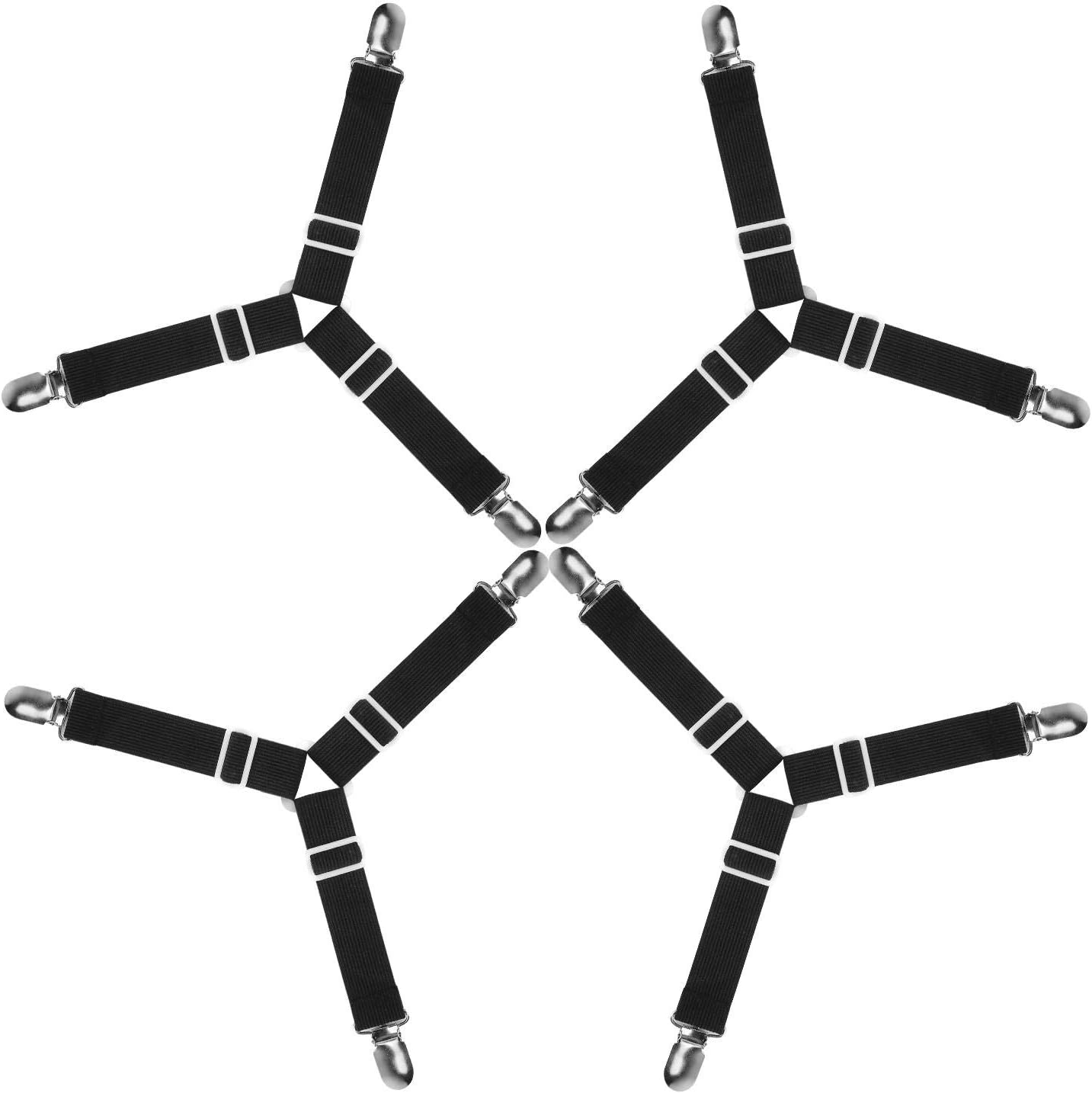 Vallgox Bed Sheet Fasteners, Adjustable Elastic and Triangle Sheet Suspenders Straps, 4 PCS Fitted Bed Sheet Holders for Bed Sheets, Hospital Bed, Sofa Cushion, Mattress Pads, Seat Covers and More