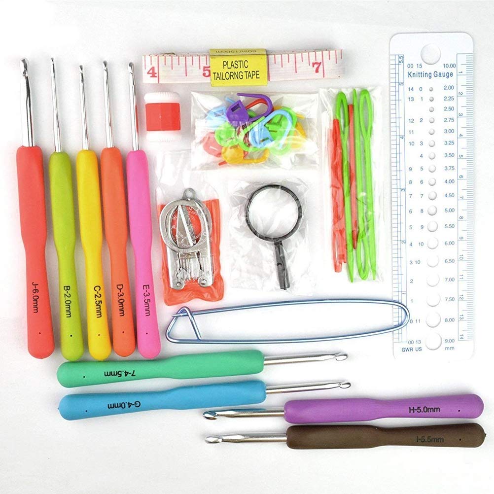 Jerbro Crochet Hooks Set, Knitting Sets with Comfort Handles Suitcase with 9 Needles & 22 Knitting Accessories