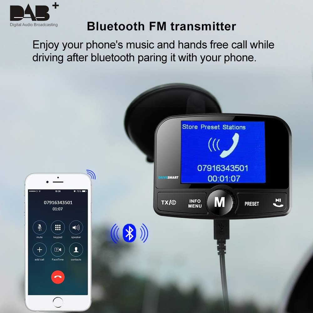 Adaptateur DAB+ Bluetooth Pour Voiture Pure - Radio Numérique, Streaming Musique, Kit Mains-libres, Facile à Installer