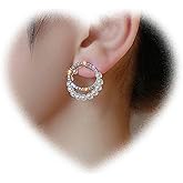 W WEILIRIAN Bohemian Pearl Circle Drop Earrings Hollow Circle Earrings Crystal Circle Stud Earrings Gold Geometric Earrings Jewelry for Women