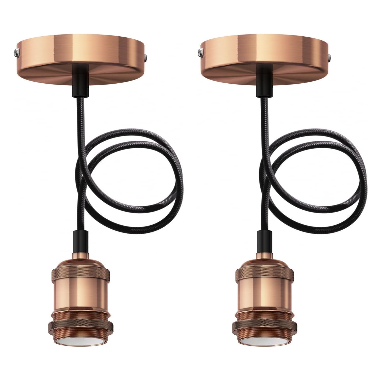 ledscom.de 2 pcs. Pendant Light/Hanging lamp RETRA, Textile Cable, Bronze matt, 1x E27 max. 60W
