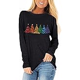Womens Long Sleeve Christmas Graphic Tees Casual Letter Printed T-Shirts Tops