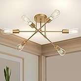 Phaosio Modern Sputnik Chandelier Ceiling Light Fixtures, 6-Lights 22” Mid Century Industrial Metal Semi Flush Mount for Dini