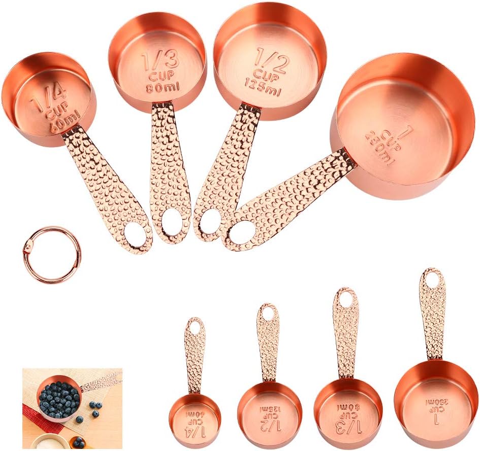 Number-one Copper Stainless Steel Measuring Cups Sets, Rose Gold Set of 4 Stackable Measuring Cups with Measurements Scale, Kitchen Measuring Cups Set for Wet/Dry Ingredients
