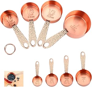 Number-one Copper Stainless Steel Measuring Cups Sets, Rose Gold Set of 4 Stackable Measuring Cups with Measurements Scale, Kitchen Measuring Cups Set for Wet/Dry Ingredients