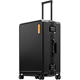 LEVEL8 Zipperless Checked Luggage with Aluminum Frame, Upgraded Medium Hardside Suitcase with Spinner Wheels, Metal Travel Luggage with Double Tsa Locks, 24 Inch, Black