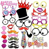 iFun iCool Photo Booth Props DIY Kit for Birthday Party, Pack of 31, of Mustache,Glasses,Frames,Ties,Lips,Crown,Pipe,Eyes,Hat and Happy Birthday Sign