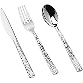 Pryntono 150PCS Silver Plastic Silverware, Heavy Duty Plastic Cutlery Set, Disposable Utensils - 50 Forks, 50 Spoons and 50 Knifes for Party, Wedding and Events