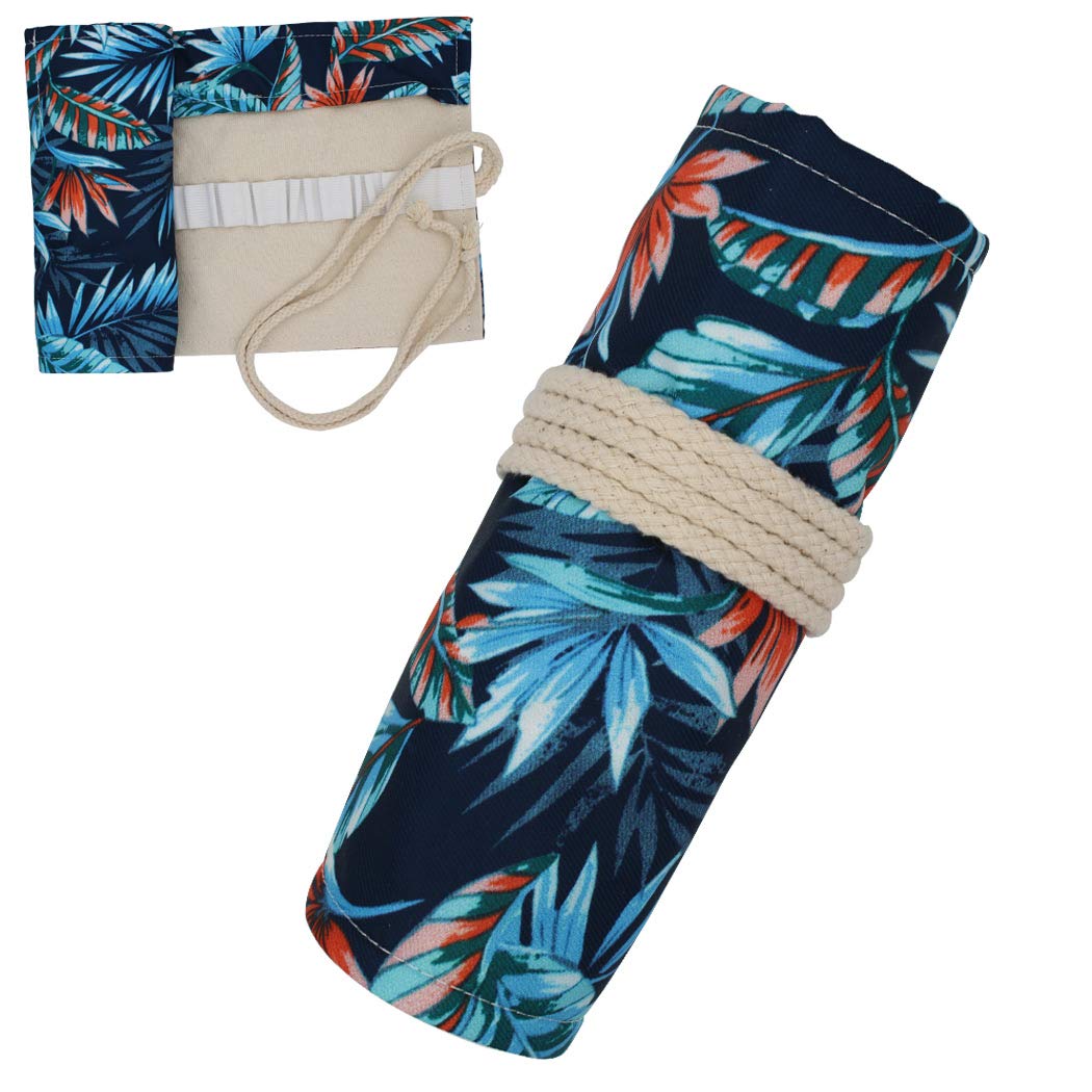SIPLIV Canvas Roll-up Pencil Wrap, Travel Drawing Coloring Pencils Pouch for Artist, Banana Leaf 36 Holes(Pencils are Not Included)