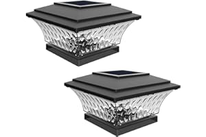 HUYIENO Solar Post Cap Lights Outdoor LED Lighting Deck Fence Cap Light Two Light Modes Warm White/Bright White Suitable for 4x4 Wooden Posts Black 2PK