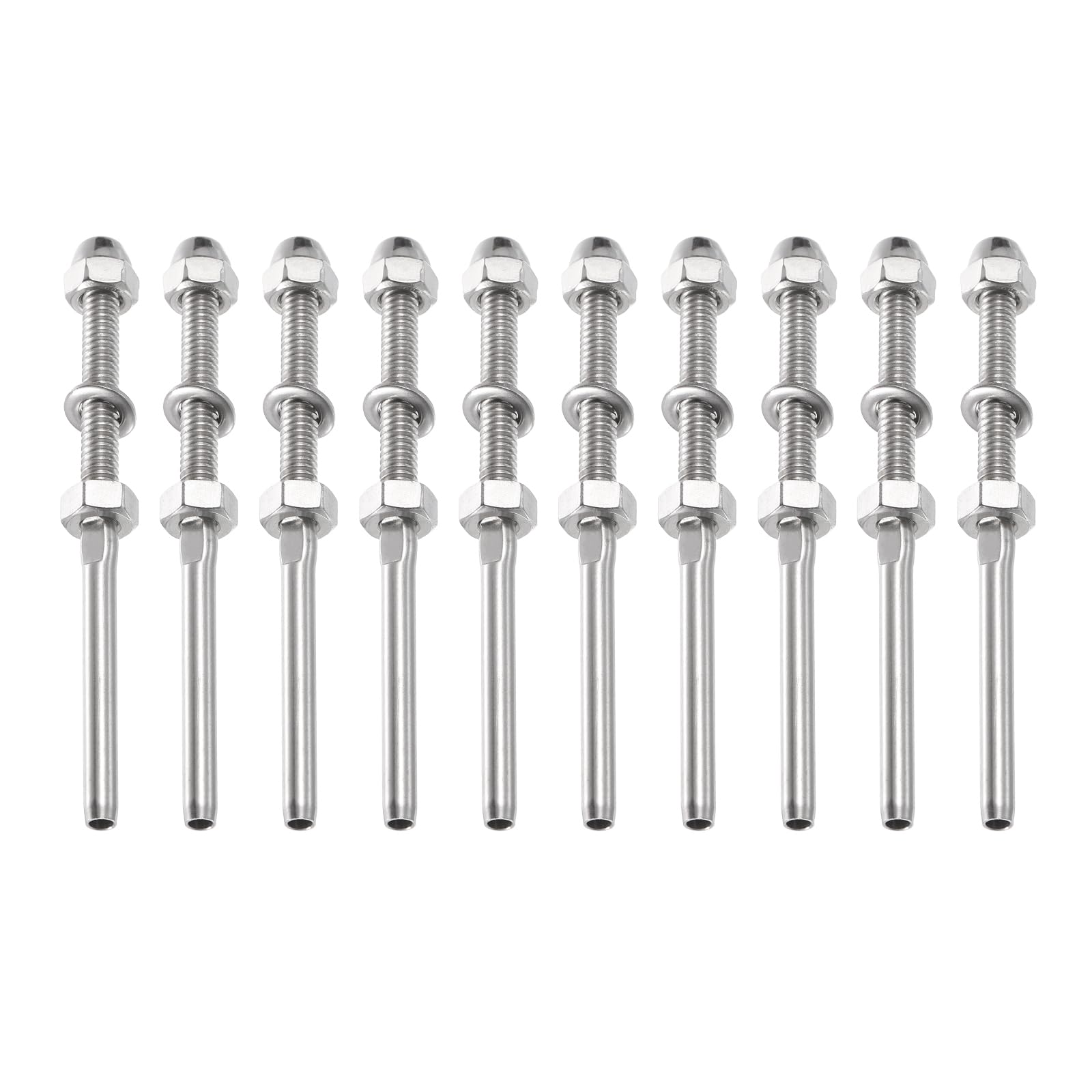 PATIKIL 1/8 Inch Cable Railing Kit, 10 Pack Hand Swage Threaded Stud Tensioner T316 Stainless Steel Deck Cable Railing Hardware for Metal Wood Post System