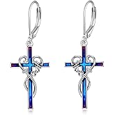 LUHE Sterling Silver Corss/Daisy/Musica Note Dangle Earrings for Women