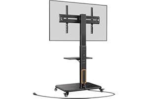 Perlegear Mobile TV Stand with Power Outlet, Tilt & Swivel Rolling TV Cart for 32 to 65 70 75 inch TVs up to 110 lbs, Height Adjustable Rolling TV Stand with Wheels, Max VESA 600x400mm, PGTVMC17