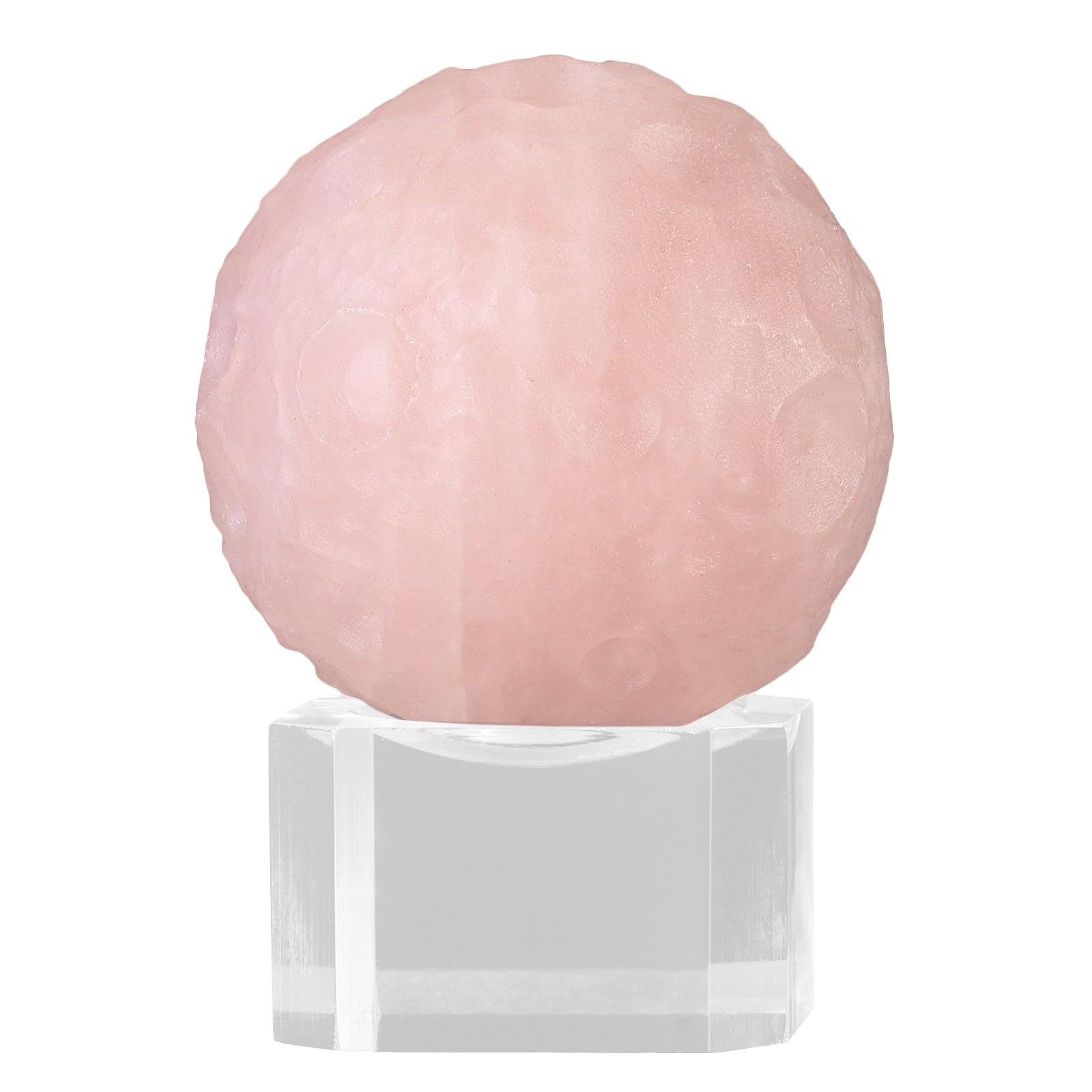 KYEYGWO Crystal Sphere Planet Figurine with Acrylic Stand, Pocket Stone Ball Statue Energy Fengshui Decoration for Home Office, Rose Quartz
