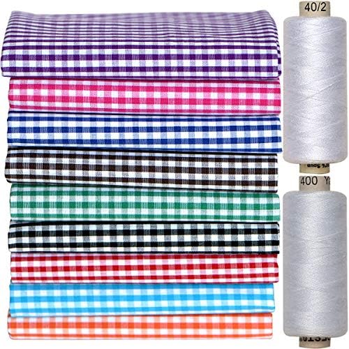 Quilting Fabric, 9pcs 12” x 18” Cotton Craft Fabric Bundle Fat Quarter Patchwork Fabric -Quilting Sewing FabricPre Cut Assorted Quilting Fabric for DIY Sewing Scrapbooking Checkered Pattern