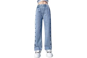 birbyrrly Girls Wide Leg Jeans Kids Baggy Elastic Waist Casual Denim Pants with Pockets