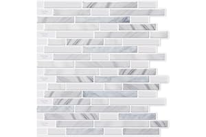 LONGKING 10-Sheet Self-Adhesive Peel and Stick Backsplash for Kitchen, Vinyl Decorative Tiles (Light Gray)