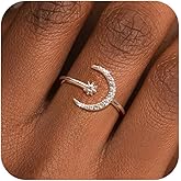 KIFUTENG 925 Sterling Silver Sun and Moon Star Rings for Women Open Adjustable Ring Stackable Cubic Zirconia Crescent Moon Planet Celestial Rings To My Daughter Ring Jewelry Birthday Christmas Gifts