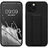 kwmobile Case Compatible with Apple iPhone 12 Pro Max - Case with Hand Strap and Stand Soft TPU Silicone Coating - Black
