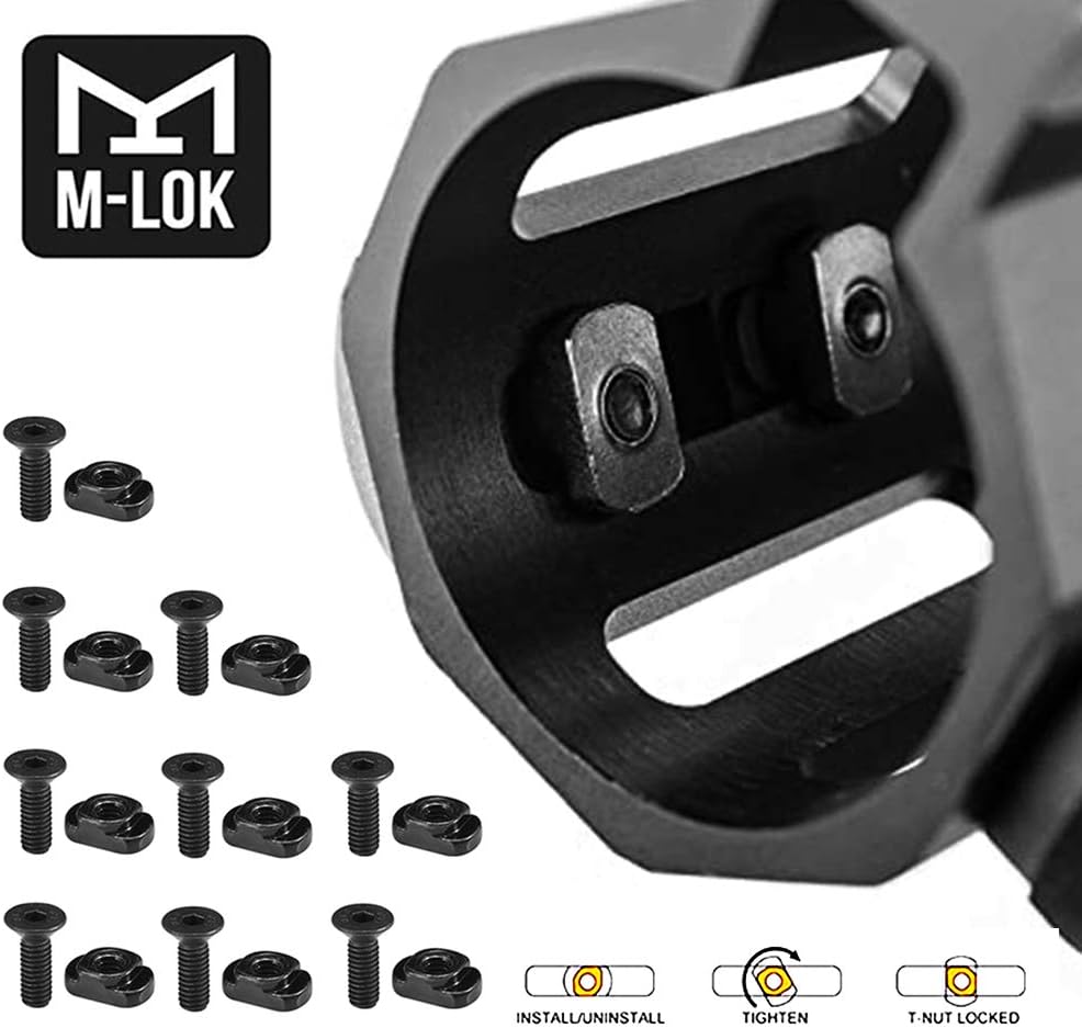 VIAKEY Mlok T-Nut Screw Replacement Set with 3 Allen Wrench, M-lok Rail Mount Long Screws & Nuts Accessories Hardware for Standard M LOK System, Set of 9 : Sports & Outdoors