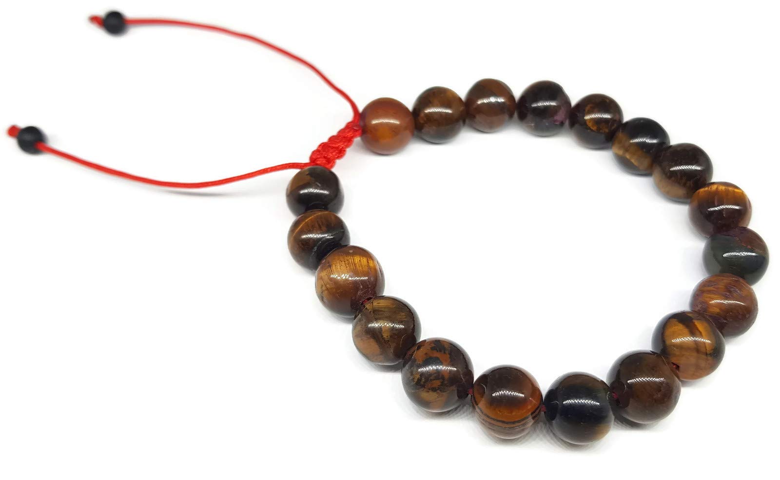 MYSTIC JEWELS by Dalia – Elastic Tiger Eye Bracelet 8 mm Natural for Energy, Evil Eye with red string macrome — image 1