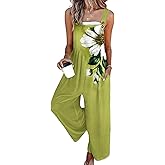 QXE Women's Jumpsuits 2026 Summer Floral Overalls One Piece Outfits Sleeveless Wide Leg Pants Rompers with Pockets