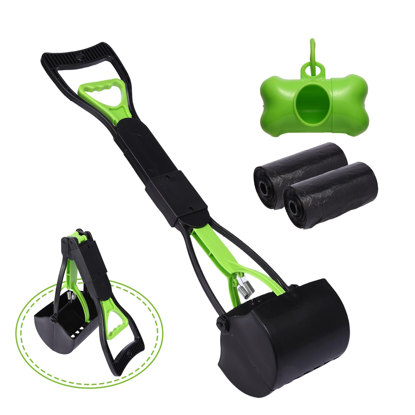 WVacFre 70 cm Pet Pooper Scooper for Dogs and Cats with Long Handle, High-Strength Material and Durable Spring for Easy Grass and Gravel Pick Up (Green)