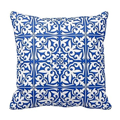Aidoue Moroccan Tile Cobalt Blue And White Pillowcase Decorate