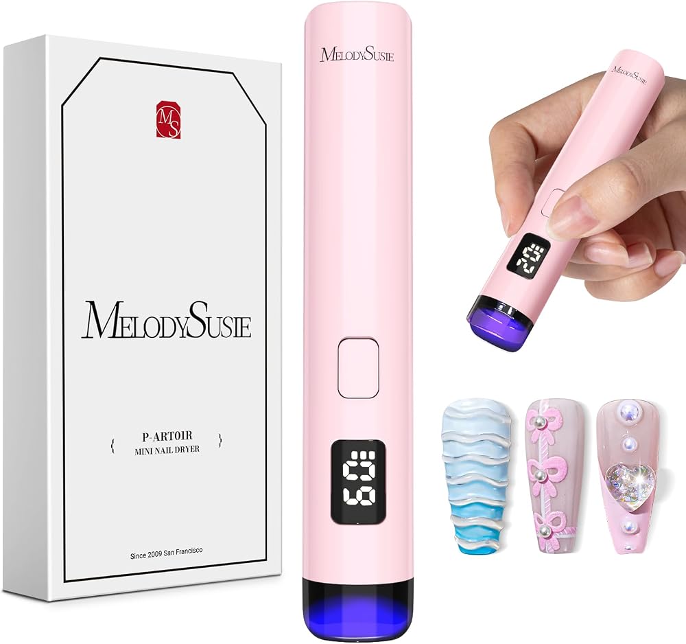 MelodySusie P-ART01R Cordless UV LED Nail Lamp 3W with LCD Eye Cover Pink