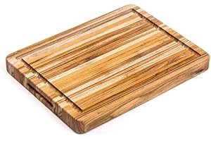 Teakhaus Carving Board - Medium (M) Wood Cutting Board with Juice Groove and Grip Handles - Reversible Teak Edge Grain Wood - Knife Friendly - FSC Certified