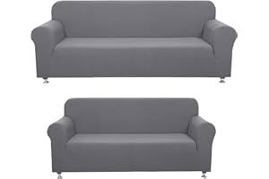 Sapphire Home 2-Piece Sofa and Loveseat Slipcovers, Couch and Loveseat Covers Set, Form fit Stretch, Wrinkle Free, Furniture Protector, Sofa Covers for Living Room, Polyester Spandex (Light Gray)