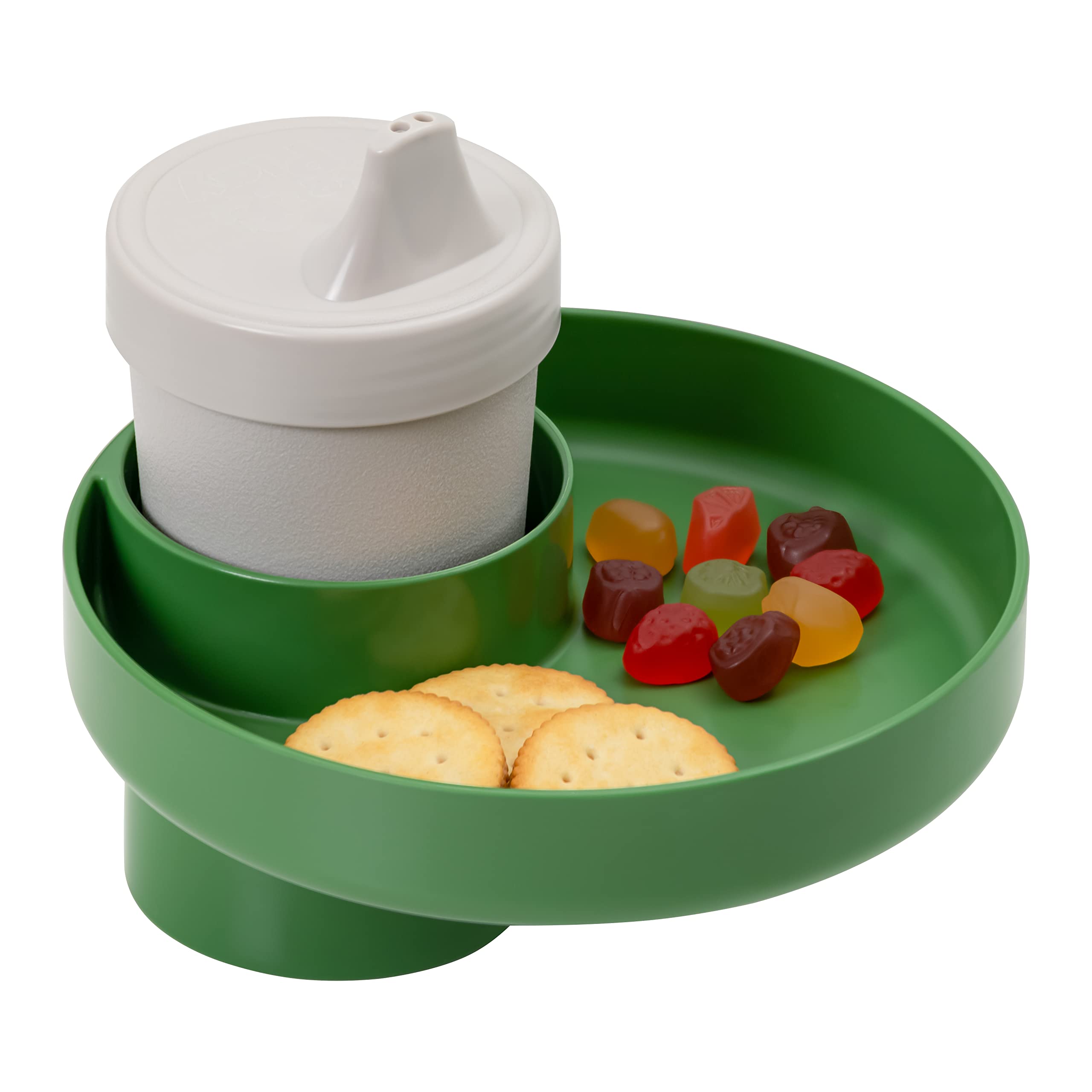 Photo 1 of Travel Tray Round, USA Made Easily Convert Your existing Cup Holder to a Tray and Cup Holder for use in a Car Seat, Booster, Stroller, Golf Cart and Anywhere You Have a Cup Holder! Dino Green
