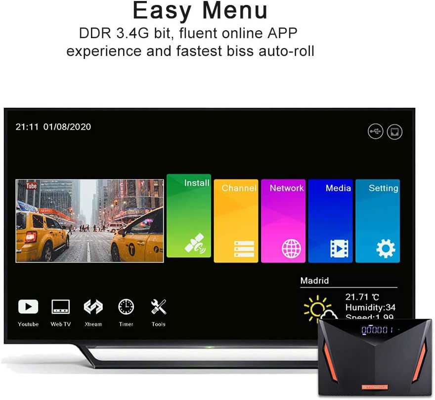 GTMEDIA V8 UHD 4K Ultra HD Digital Satellite Receiver, FTA H.265 TV Sat Decoder DVB-S/S2/S2X+T/T2/Cable/ISDB-T/ATSC-C, Built-in 2.4G WiFi, Supports CA Smart Card, Biss Auto-roll: MP3 Players & Accessories