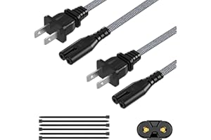 ECJTU AC Power Cord 6FT(2 Pack), 2 Prong TV Power Cord, Nylon Braid Cable Replacement for Xbox One, PS3, PS4, PS5, Compatible for Printer, Monitor, Sound Bar, Game Console
