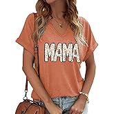 Mama V Neck Shirt Women Funny Mom Life T-Shirt Mother's Day Short Sleeve Graphic Tees Mama Gift Casual Tops Blouse