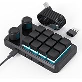 MOSHOU 12-Key Programmable Macro Pad with Knob, RGB Shortcut Keyboard,Black | One-Handed, Tri-Mode Wired, 2.4G Wireless &amp; Bluetooth, 3-Layer Custom Programming, Hot-Swappable Switches, USB-C