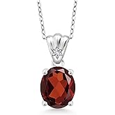 Gem Stone King 3.69 Ct Oval Red Garnet White Created Sapphire 925 Sterling Silver Pendant
