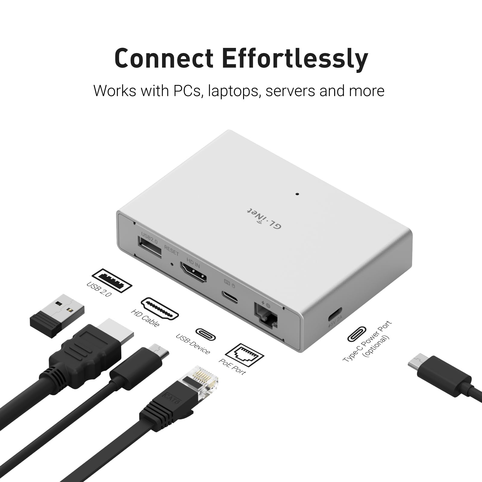 GL.iNet Comet PoE (GL-RM1PE) Remote KVM Control Over Internet - PoE/Type - C Dual Power Option 4K@30Hz,32GB EMMC Tailscale Support for PC Server Remote Access Power Management Adapted KVM Switches