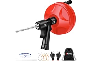 XFIRE-GEAR 35FT Drain Auger, 10-In-1 Double Mode Drain Snake Tool, Professinal Plumbing Snake, Drain Snake with Safety Glasses and Gloves, Hair Removal Tool with Cleaning Brush [Upgraded 4.0]