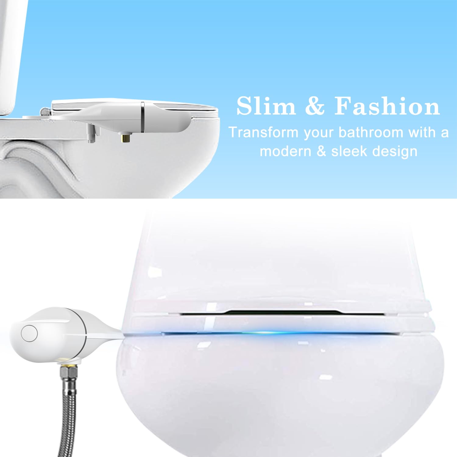 Bidet,Soosi Ultra Slim Self Cleaning Dual Nozzle (Frontal Rear/Feminine Wash) Fresh Cold Water Bidet Attachment for Toilet Non-Electric Bidets Toilet Seat Attachment Adjustable Water Pressure
