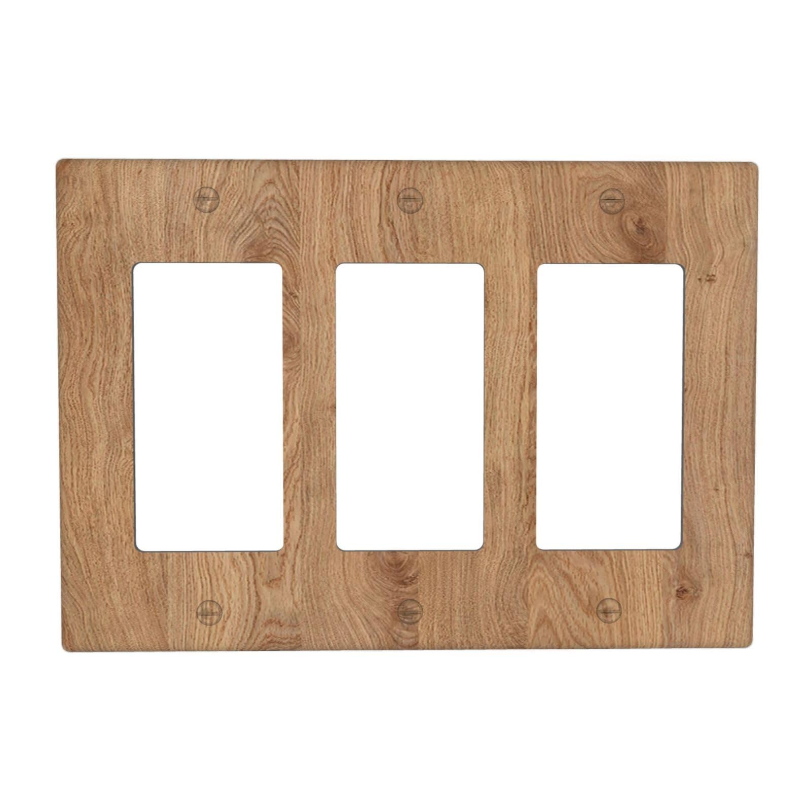 Photo 1 of Annisrak Light Switch Covers Vintage Rustic Wood Color Brown Wood Grain 3 Gang Rocker Electrical GFCI Decorative Triple Outlet Wall Plate Cover Switchplate for Farmhouse Cabin Decor