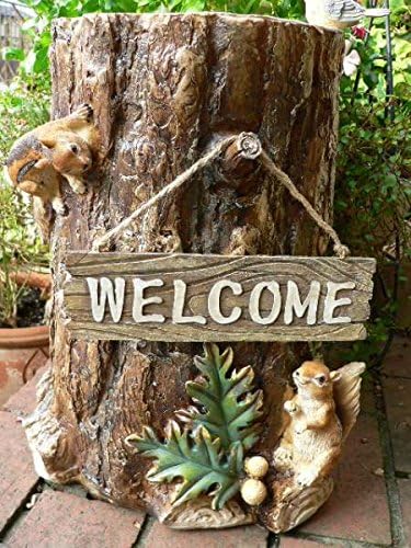 Amazon Co Jp 森の仲間たち りすと小鳥の切り株 N79 ウエルカムボード付き リス オブジェ オーナメント ガーデン ガーデニング 庭 リアル デスプレィ 雑貨 ホーム キッチン