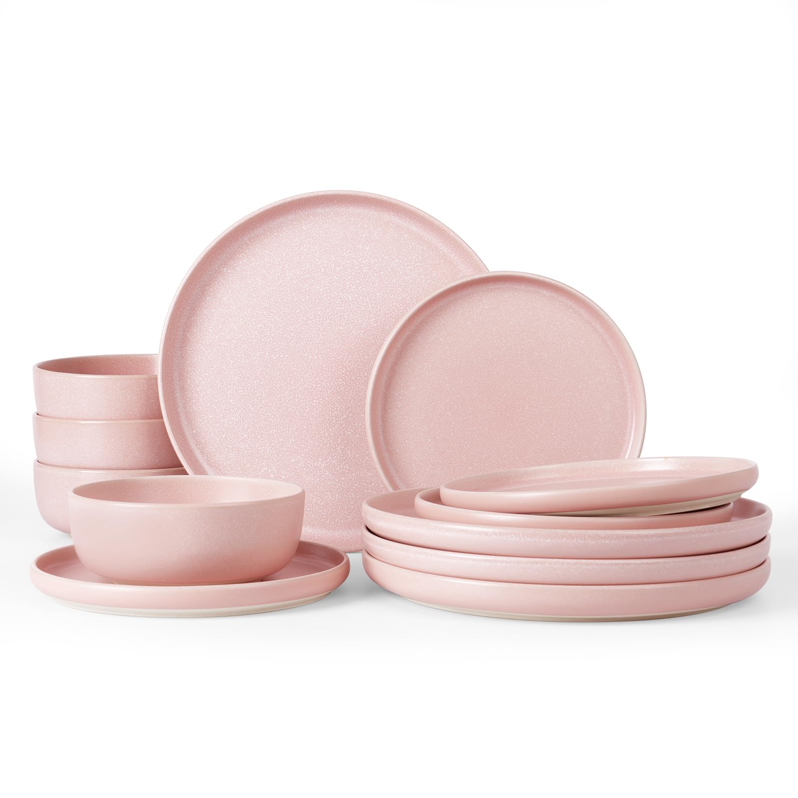 Photo 1 of Famiware Milkyway Plates and Bowls Sets, 12 Pieces Dinnerware Sets, Reactive Glaze Dish Set, Stoneware Dishes Set for 4, Light Pink