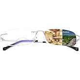 Rimless Bifocal Reading Glasses Transition Photochromic UV400 Protection Sun Readers Titanium Eyewear for Men