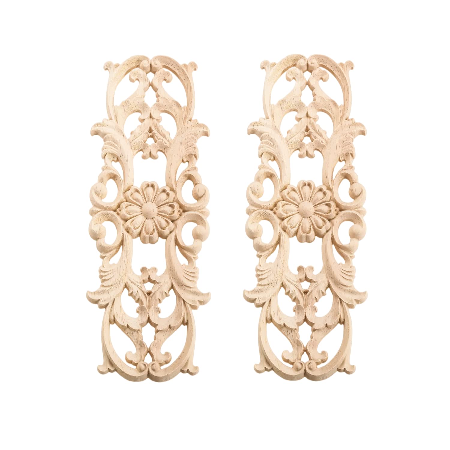 MUXSAM Wood Appliques Onlays, Long Wooden Carvings Decals Overlays for Wall Mantels Dresser Cabinet Closet Door Furniture Decoration(2-Pack, 22x8cm/8.7inchx3.2inch),Light Brown